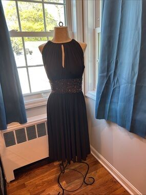 JS Boutique Black Halter Midi Dress with Beaded Waist